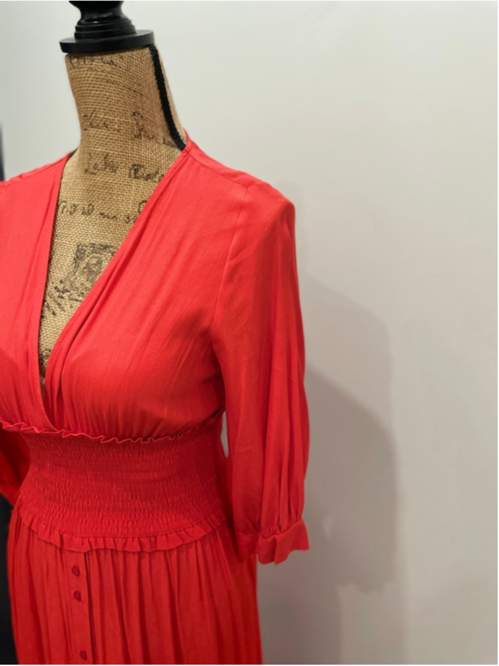 ZARA Smocked Waist Button Front Midi Dress S Milkmaide Dutton Event Party Boho - Picture 3 of 7